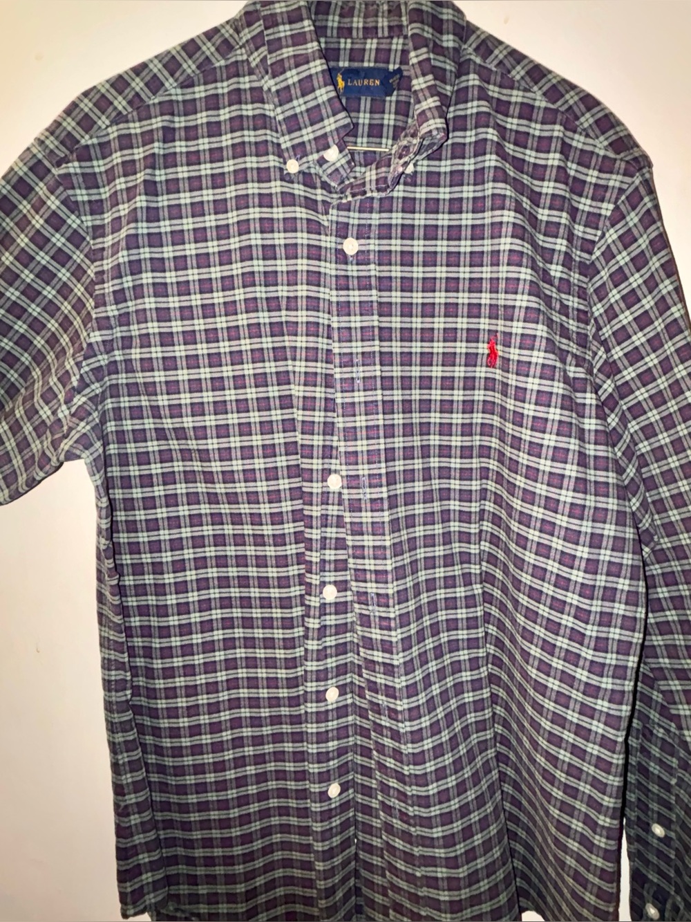 Ralph Lauren Purple and White Plaid Button-Down Shirt